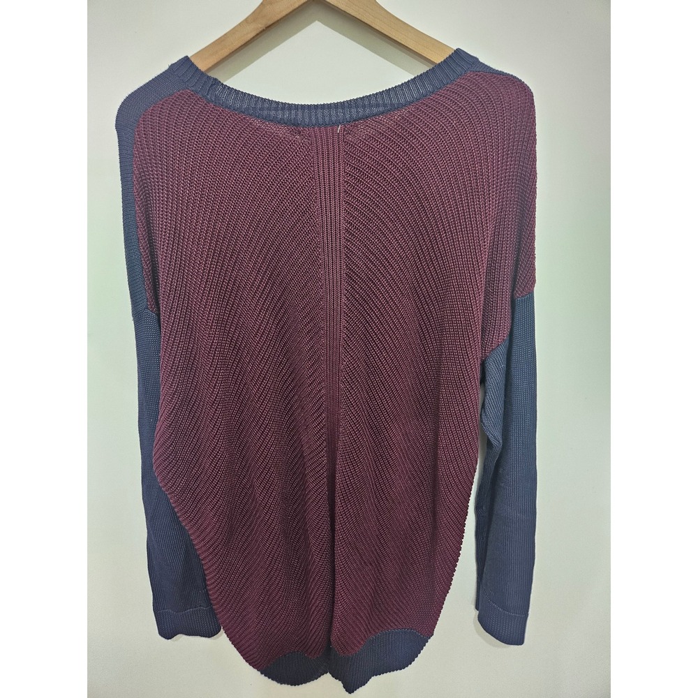 Lauren Ralph Lauren Navy Blue Burgundy Colorblock Knit Sweater Womens Large - Picture 5 of 5